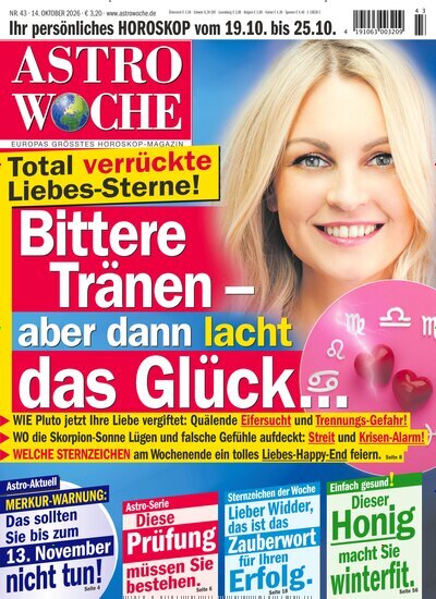 Titelbild der Ausgabe 43/2026 von Astrowoche. Diese Zeitschrift und viele weitere Frauenzeitschriften als Abo oder epaper bei United Kiosk online kaufen.