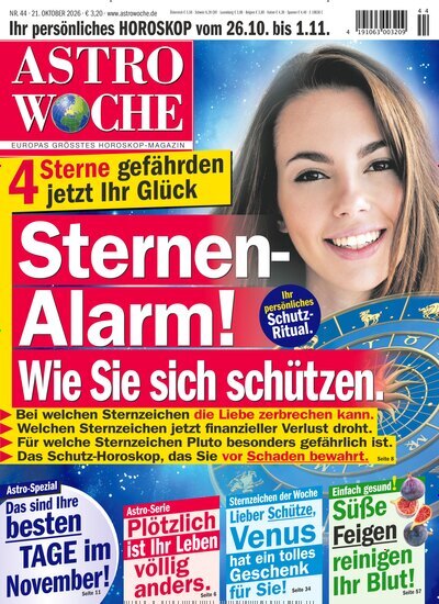 Titelbild der Ausgabe 44/2026 von Astrowoche. Diese Zeitschrift und viele weitere Frauenzeitschriften als Abo oder epaper bei United Kiosk online kaufen.