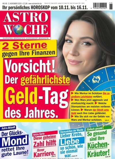 Titelbild der Ausgabe 46/2025 von Astrowoche. Diese Zeitschrift und viele weitere Frauenzeitschriften als Abo oder epaper bei United Kiosk online kaufen.