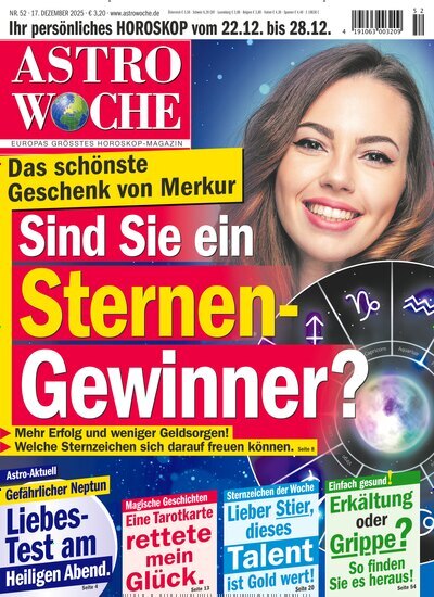 Titelbild der Ausgabe 52/2025 von Astrowoche. Diese Zeitschrift und viele weitere Frauenzeitschriften als Abo oder epaper bei United Kiosk online kaufen.