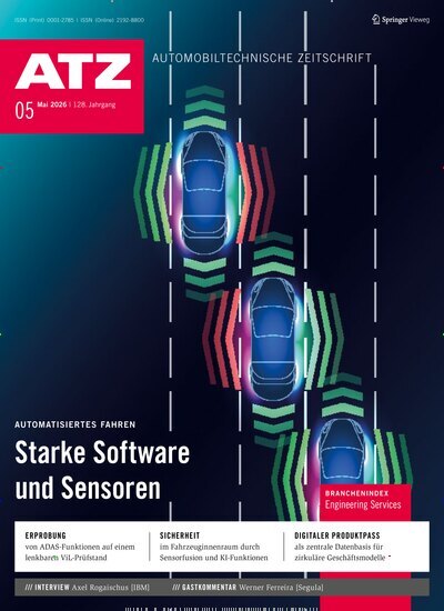 Titelbild der Ausgabe 5/2026 von ATZ Automobiltechnische Zeitschrift. Diese Zeitschrift und viele weitere Industriemagazine und Handwerkmagazine als Abo oder epaper bei United Kiosk online kaufen.