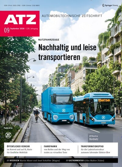 Titelbild der Ausgabe 9/2026 von ATZ Automobiltechnische Zeitschrift. Diese Zeitschrift und viele weitere Industriemagazine und Handwerkmagazine als Abo oder epaper bei United Kiosk online kaufen.
