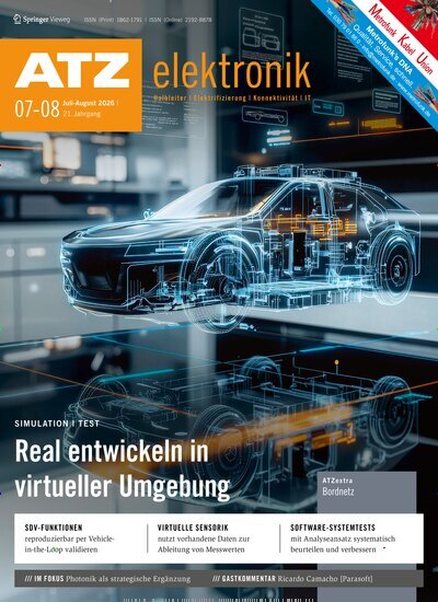 Titelbild der Ausgabe 7/2026 von ATZ elektronik. Diese Zeitschrift und viele weitere Industriemagazine und Handwerkmagazine als Abo oder epaper bei United Kiosk online kaufen.