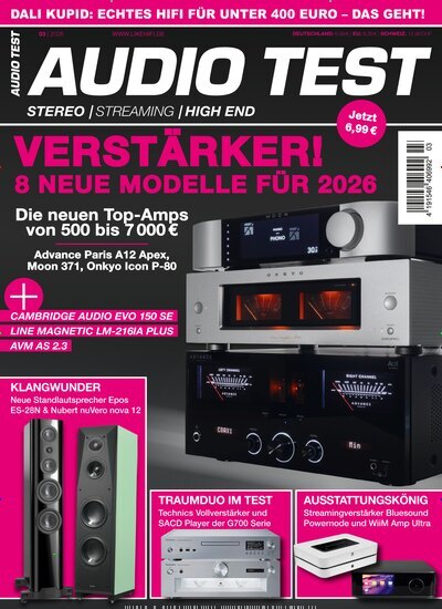 Titelbild der Ausgabe 3/2026 von Audio Test. Diese Zeitschrift und viele weitere Audiomagazine, Filmmagazine und Fotozeitschriften als Abo oder epaper bei United Kiosk online kaufen.