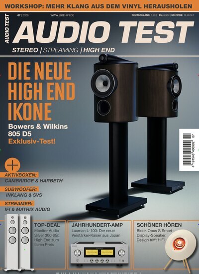 Titelbild der Ausgabe 7/2026 von Audio Test. Diese Zeitschrift und viele weitere Audiomagazine, Filmmagazine und Fotozeitschriften als Abo oder epaper bei United Kiosk online kaufen.