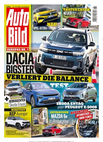 Titelbild der Ausgabe 1/2026 von Auto Bild. Diese Zeitschrift und viele weitere Automagazine und Motorradzeitschriften als Abo oder epaper bei United Kiosk online kaufen.
