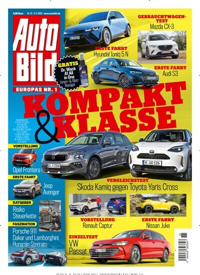 Titelbild der Ausgabe 15/2024 von Auto Bild. Diese Zeitschrift und viele weitere Automagazine und Motorradzeitschriften als Abo oder epaper bei United Kiosk online kaufen.