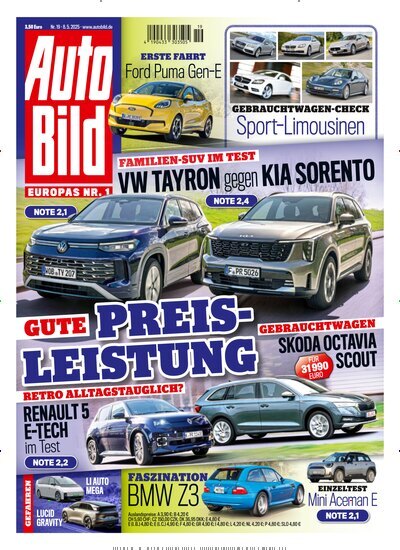 Titelbild der Ausgabe 19/2025 von Auto Bild. Diese Zeitschrift und viele weitere Automagazine und Motorradzeitschriften als Abo oder epaper bei United Kiosk online kaufen.