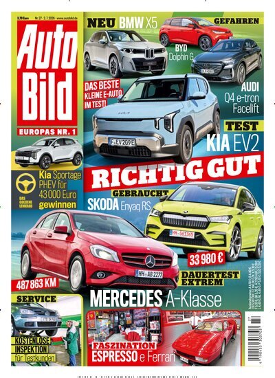 Titelbild der Ausgabe 27/2026 von Auto Bild. Diese Zeitschrift und viele weitere Automagazine und Motorradzeitschriften als Abo oder epaper bei United Kiosk online kaufen.