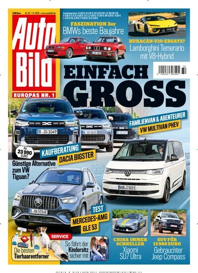 Titelbild der Ausgabe 32/2025 von Auto Bild. Diese Zeitschrift und viele weitere Automagazine und Motorradzeitschriften als Abo oder epaper bei United Kiosk online kaufen.