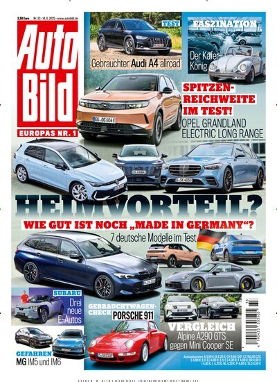 Titelbild der Ausgabe 33/2025 von Auto Bild. Diese Zeitschrift und viele weitere Automagazine und Motorradzeitschriften als Abo oder epaper bei United Kiosk online kaufen.