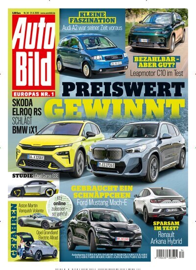 Titelbild der Ausgabe 34/2025 von Auto Bild. Diese Zeitschrift und viele weitere Automagazine und Motorradzeitschriften als Abo oder epaper bei United Kiosk online kaufen.