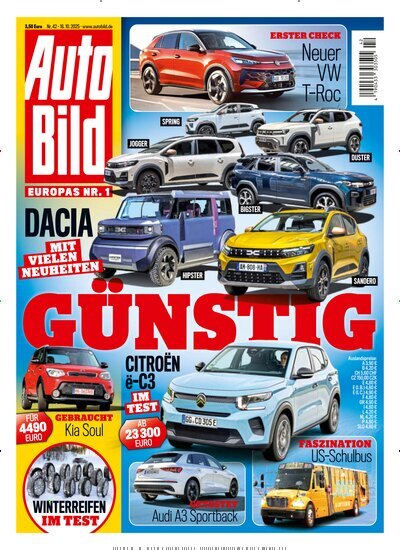 Titelbild der Ausgabe 42/2025 von Auto Bild. Diese Zeitschrift und viele weitere Automagazine und Motorradzeitschriften als Abo oder epaper bei United Kiosk online kaufen.