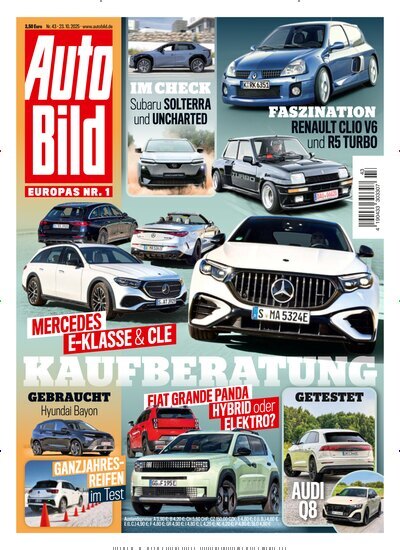Titelbild der Ausgabe 43/2025 von Auto Bild. Diese Zeitschrift und viele weitere Automagazine und Motorradzeitschriften als Abo oder epaper bei United Kiosk online kaufen.