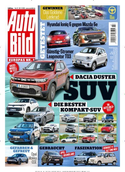 Titelbild der Ausgabe 47/2025 von Auto Bild. Diese Zeitschrift und viele weitere Automagazine und Motorradzeitschriften als Abo oder epaper bei United Kiosk online kaufen.