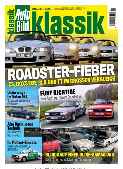 Titelbild der Ausgabe 5/2026 von Auto Bild klassik. Diese Zeitschrift und viele weitere Automagazine und Motorradzeitschriften als Abo oder epaper bei United Kiosk online kaufen.