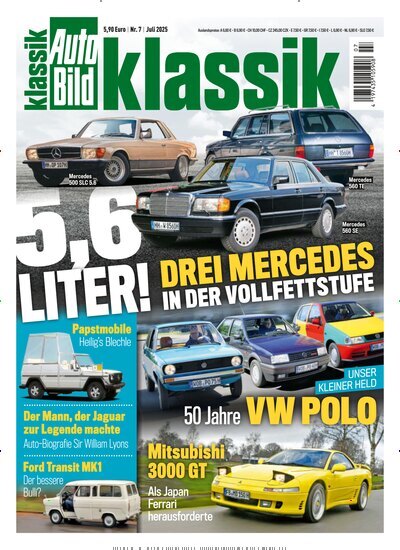 Titelbild der Ausgabe 7/2025 von Auto Bild klassik. Diese Zeitschrift und viele weitere Automagazine und Motorradzeitschriften als Abo oder epaper bei United Kiosk online kaufen.