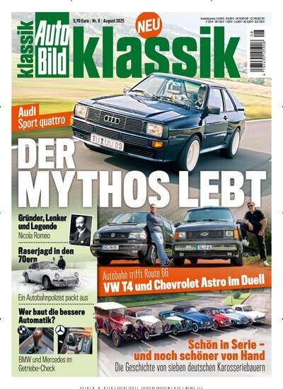 Titelbild der Ausgabe 8/2025 von Auto Bild klassik. Diese Zeitschrift und viele weitere Automagazine und Motorradzeitschriften als Abo oder epaper bei United Kiosk online kaufen.