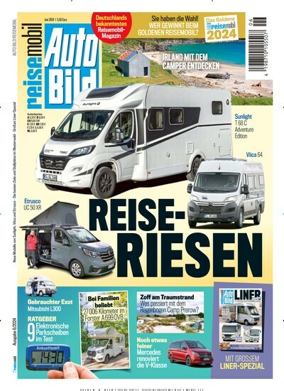 Titelbild der Ausgabe 6/2024 von Auto Bild reisemobil. Diese Zeitschrift und viele weitere Automagazine und Motorradzeitschriften als Abo oder epaper bei United Kiosk online kaufen.