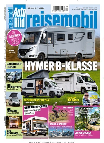 Titelbild der Ausgabe 7/2026 von Auto Bild reisemobil. Diese Zeitschrift und viele weitere Automagazine und Motorradzeitschriften als Abo oder epaper bei United Kiosk online kaufen.