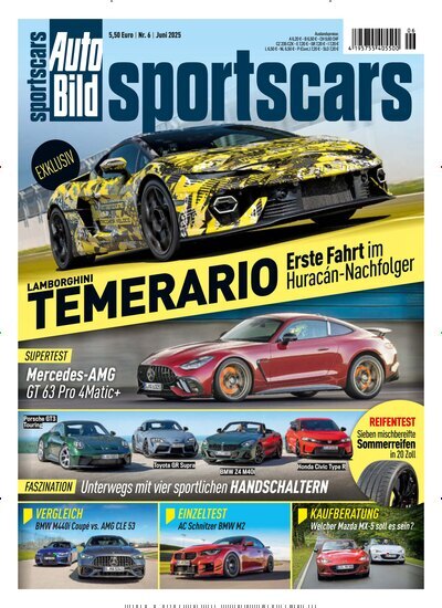Titelbild der Ausgabe 6/2025 von Auto Bild sportscars. Diese Zeitschrift und viele weitere Automagazine und Motorradzeitschriften als Abo oder epaper bei United Kiosk online kaufen.