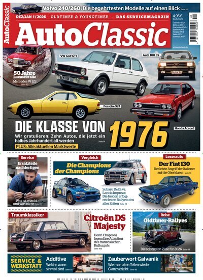 Titelbild der Ausgabe 1/2026 von Auto Classic. Diese Zeitschrift und viele weitere Automagazine und Motorradzeitschriften als Abo oder epaper bei United Kiosk online kaufen.