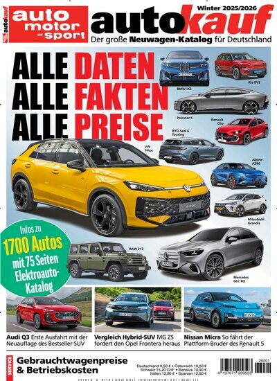 Titelbild der Ausgabe 1/2026 von auto motor sport autokauf. Diese Zeitschrift und viele weitere Automagazine und Motorradzeitschriften als Abo oder epaper bei United Kiosk online kaufen.