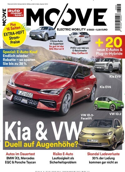 Titelbild der Ausgabe 2/2023 von auto motor sport - Moove. Diese Zeitschrift und viele weitere Automagazine und Motorradzeitschriften als Abo oder epaper bei United Kiosk online kaufen.