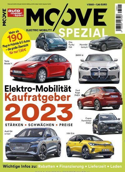 Titelbild der Ausgabe 1/2023 von auto motor sport Moove Spezial. Diese Zeitschrift und viele weitere Automagazine und Motorradzeitschriften als Abo oder epaper bei United Kiosk online kaufen.
