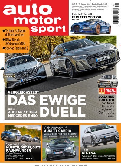 Titelbild der Ausgabe 3/2026 von auto motor und sport. Diese Zeitschrift und viele weitere Automagazine und Motorradzeitschriften als Abo oder epaper bei United Kiosk online kaufen.