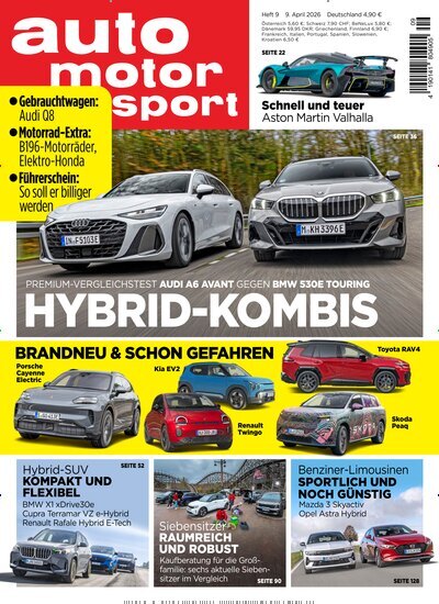 Titelbild der Ausgabe 9/2026 von auto motor und sport. Diese Zeitschrift und viele weitere Automagazine und Motorradzeitschriften als Abo oder epaper bei United Kiosk online kaufen.