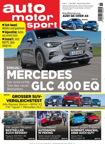 Titelbild der Ausgabe 11/2026 von auto motor und sport. Diese Zeitschrift und viele weitere Automagazine und Motorradzeitschriften als Abo oder epaper bei United Kiosk online kaufen.