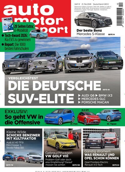 Titelbild der Ausgabe 12/2026 von auto motor und sport. Diese Zeitschrift und viele weitere Automagazine und Motorradzeitschriften als Abo oder epaper bei United Kiosk online kaufen.