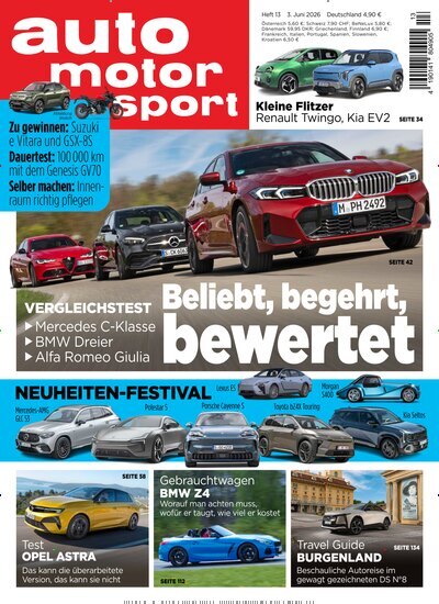 Titelbild der Ausgabe 13/2026 von auto motor und sport. Diese Zeitschrift und viele weitere Automagazine und Motorradzeitschriften als Abo oder epaper bei United Kiosk online kaufen.
