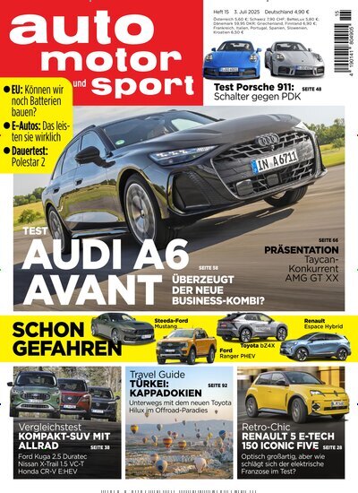 Titelbild der Ausgabe 15/2025 von auto motor und sport. Diese Zeitschrift und viele weitere Automagazine und Motorradzeitschriften als Abo oder epaper bei United Kiosk online kaufen.