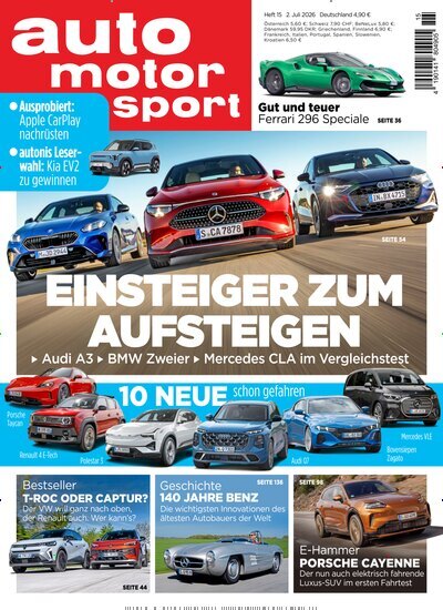 Titelbild der Ausgabe 15/2026 von auto motor und sport. Diese Zeitschrift und viele weitere Automagazine und Motorradzeitschriften als Abo oder epaper bei United Kiosk online kaufen.