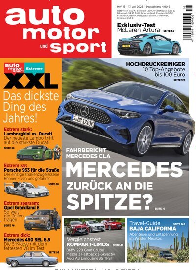 Titelbild der Ausgabe 16/2025 von auto motor und sport. Diese Zeitschrift und viele weitere Automagazine und Motorradzeitschriften als Abo oder epaper bei United Kiosk online kaufen.