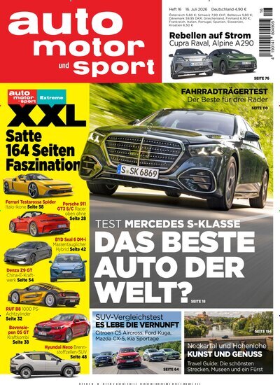 Titelbild der Ausgabe 16/2026 von auto motor und sport. Diese Zeitschrift und viele weitere Automagazine und Motorradzeitschriften als Abo oder epaper bei United Kiosk online kaufen.