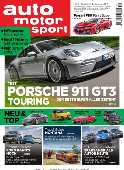Titelbild der Ausgabe 17/2025 von auto motor und sport. Diese Zeitschrift und viele weitere Automagazine und Motorradzeitschriften als Abo oder epaper bei United Kiosk online kaufen.