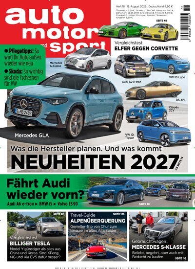 Titelbild der Ausgabe 18/2026 von auto motor und sport. Diese Zeitschrift und viele weitere Automagazine und Motorradzeitschriften als Abo oder epaper bei United Kiosk online kaufen.