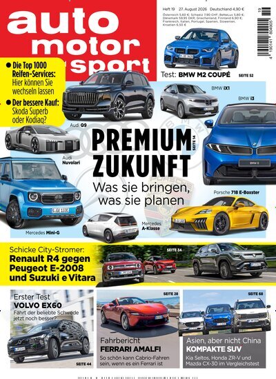 Titelbild der Ausgabe 19/2026 von auto motor und sport. Diese Zeitschrift und viele weitere Automagazine und Motorradzeitschriften als Abo oder epaper bei United Kiosk online kaufen.