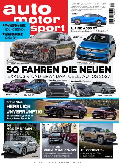 Titelbild der Ausgabe 20/2026 von auto motor und sport. Diese Zeitschrift und viele weitere Automagazine und Motorradzeitschriften als Abo oder epaper bei United Kiosk online kaufen.