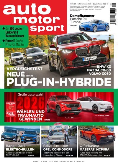 Titelbild der Ausgabe 24/2025 von auto motor und sport. Diese Zeitschrift und viele weitere Automagazine und Motorradzeitschriften als Abo oder epaper bei United Kiosk online kaufen.