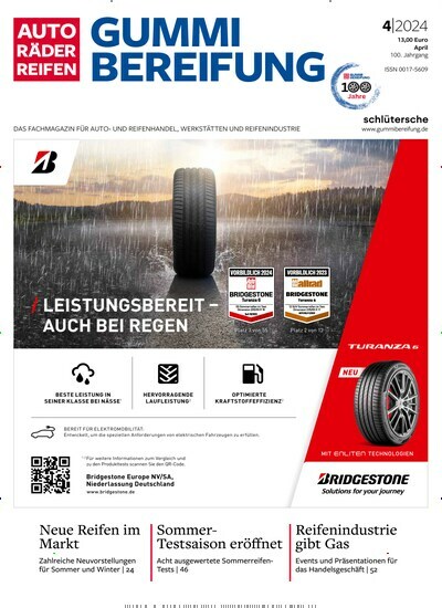 Titelbild der Ausgabe 4/2024 von Auto Räder Reifen Gummibereifung. Diese Zeitschrift und viele weitere Industriemagazine und Handwerkmagazine als Abo oder epaper bei United Kiosk online kaufen.