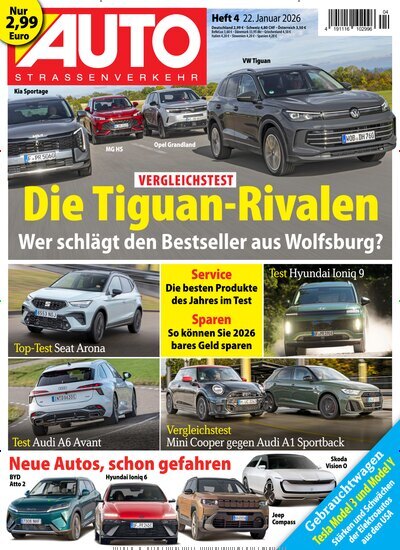 Titelbild der Ausgabe 4/2026 von Auto Straßenverkehr. Diese Zeitschrift und viele weitere Automagazine und Motorradzeitschriften als Abo oder epaper bei United Kiosk online kaufen.
