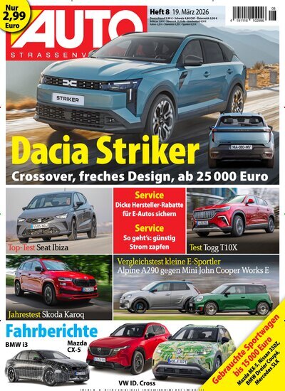Titelbild der Ausgabe 8/2026 von Auto Straßenverkehr. Diese Zeitschrift und viele weitere Automagazine und Motorradzeitschriften als Abo oder epaper bei United Kiosk online kaufen.
