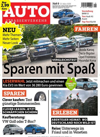 Titelbild der Ausgabe 9/2026 von Auto Straßenverkehr. Diese Zeitschrift und viele weitere Automagazine und Motorradzeitschriften als Abo oder epaper bei United Kiosk online kaufen.