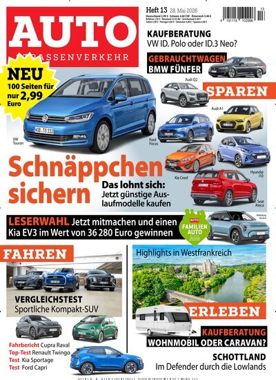 Titelbild der Ausgabe 13/2026 von Auto Straßenverkehr. Diese Zeitschrift und viele weitere Automagazine und Motorradzeitschriften als Abo oder epaper bei United Kiosk online kaufen.