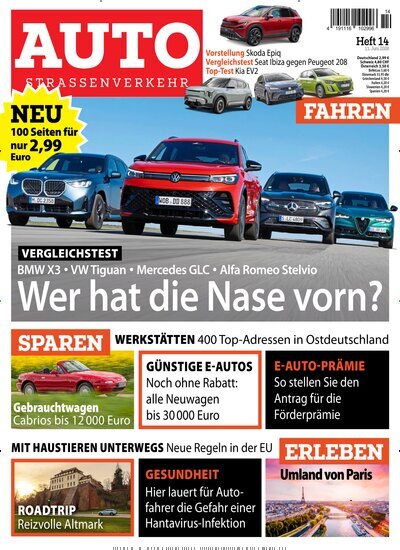 Titelbild der Ausgabe 14/2026 von Auto Straßenverkehr. Diese Zeitschrift und viele weitere Automagazine und Motorradzeitschriften als Abo oder epaper bei United Kiosk online kaufen.