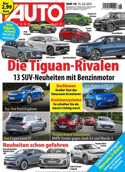 Titelbild der Ausgabe 16/2025 von Auto Straßenverkehr. Diese Zeitschrift und viele weitere Automagazine und Motorradzeitschriften als Abo oder epaper bei United Kiosk online kaufen.